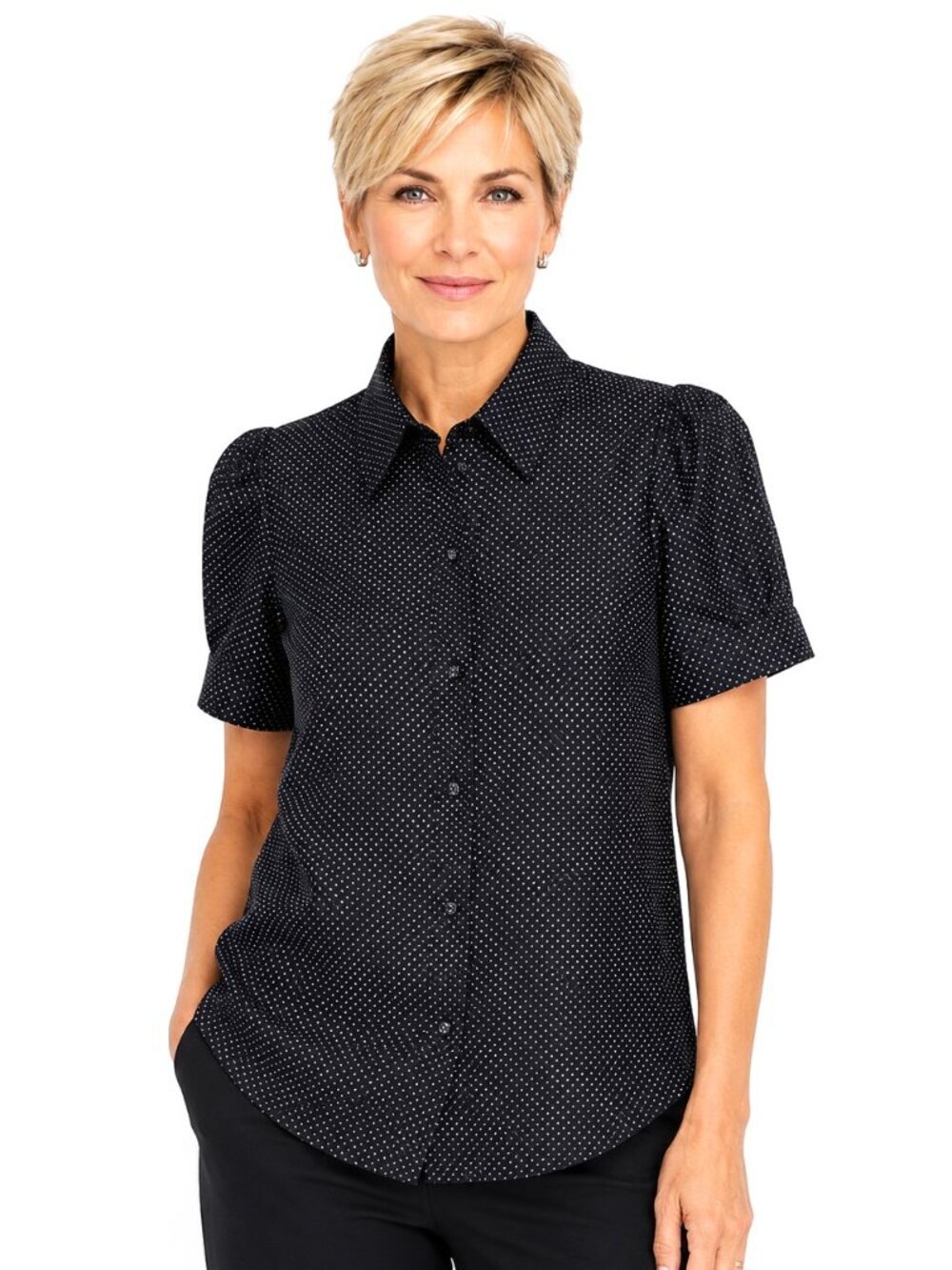 Banana Republic Black Tan Polka Dot Silk Puffed Sleeve Blouse